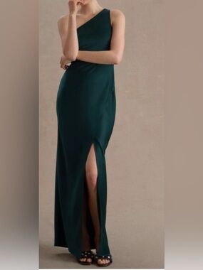 BHLDN Emerald One-Shoulder Dylan Dress with High Slit